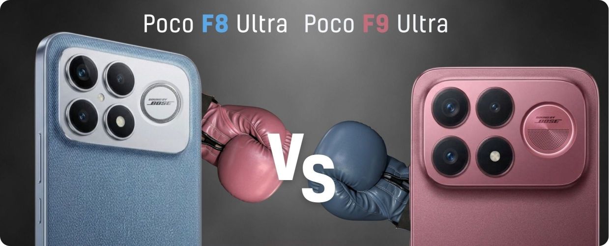Poco f8 w kolorze denim blue ultra w porównaniu do f9 ultra w kolorze burgundowym