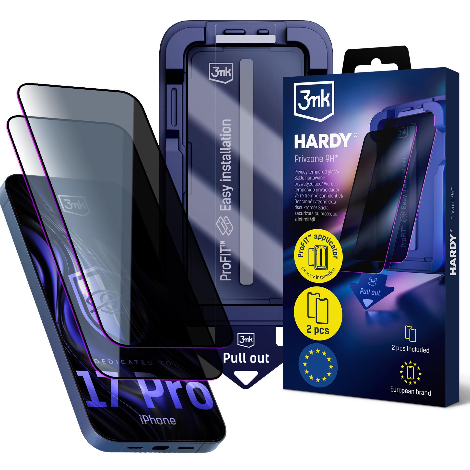2x Szkło prywatyzujące z aplikatorem na Apple iPhone 17 Pro - 3mk HARDY® Privzone 9H™