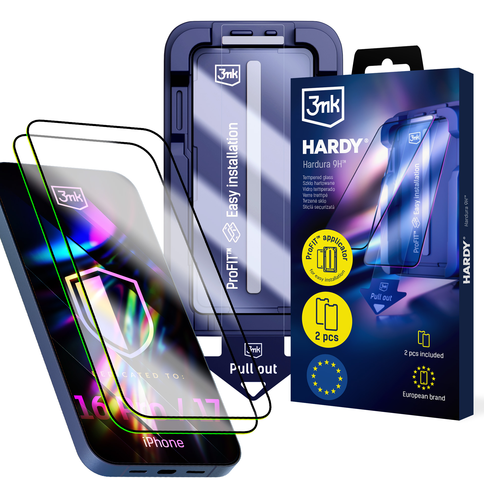 2x Szkło hartowane z aplikatorem na Apple iPhone 16 Pro/ 17 - 3mk HARDY® Hardura 9H™