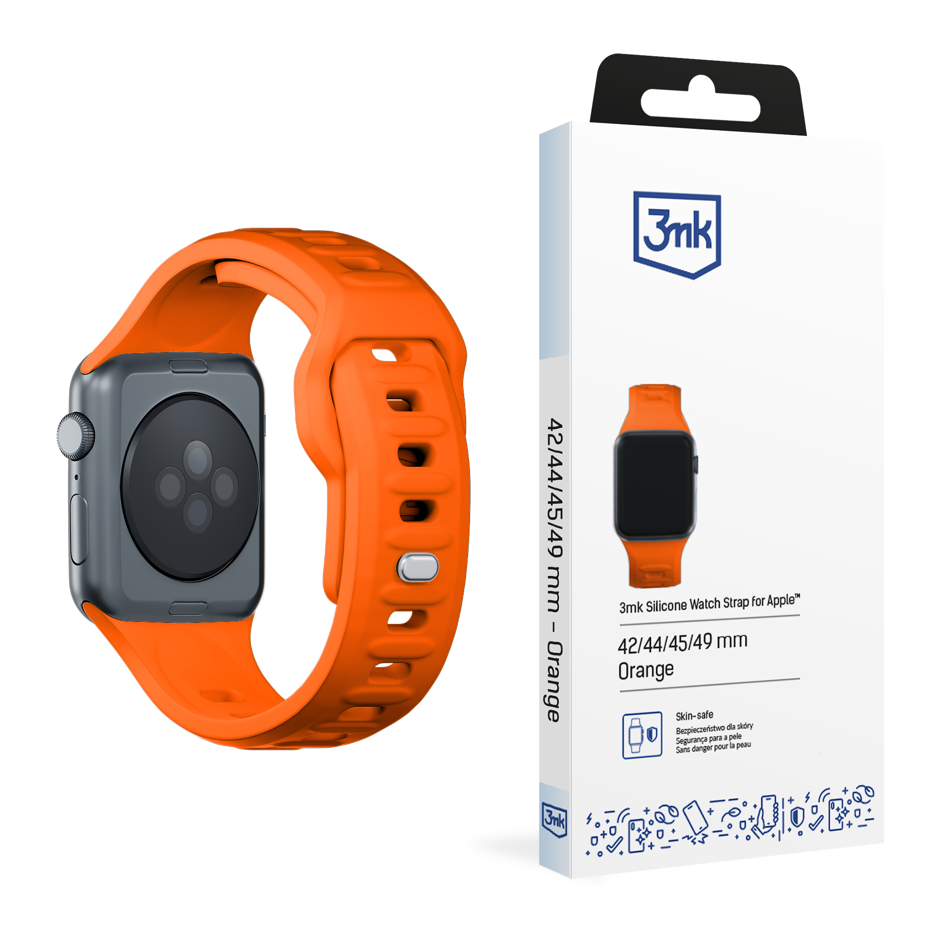 Pasek na Apple Watch 42/44/45/49 mm Orange - 3mk Silicone Watch Strap