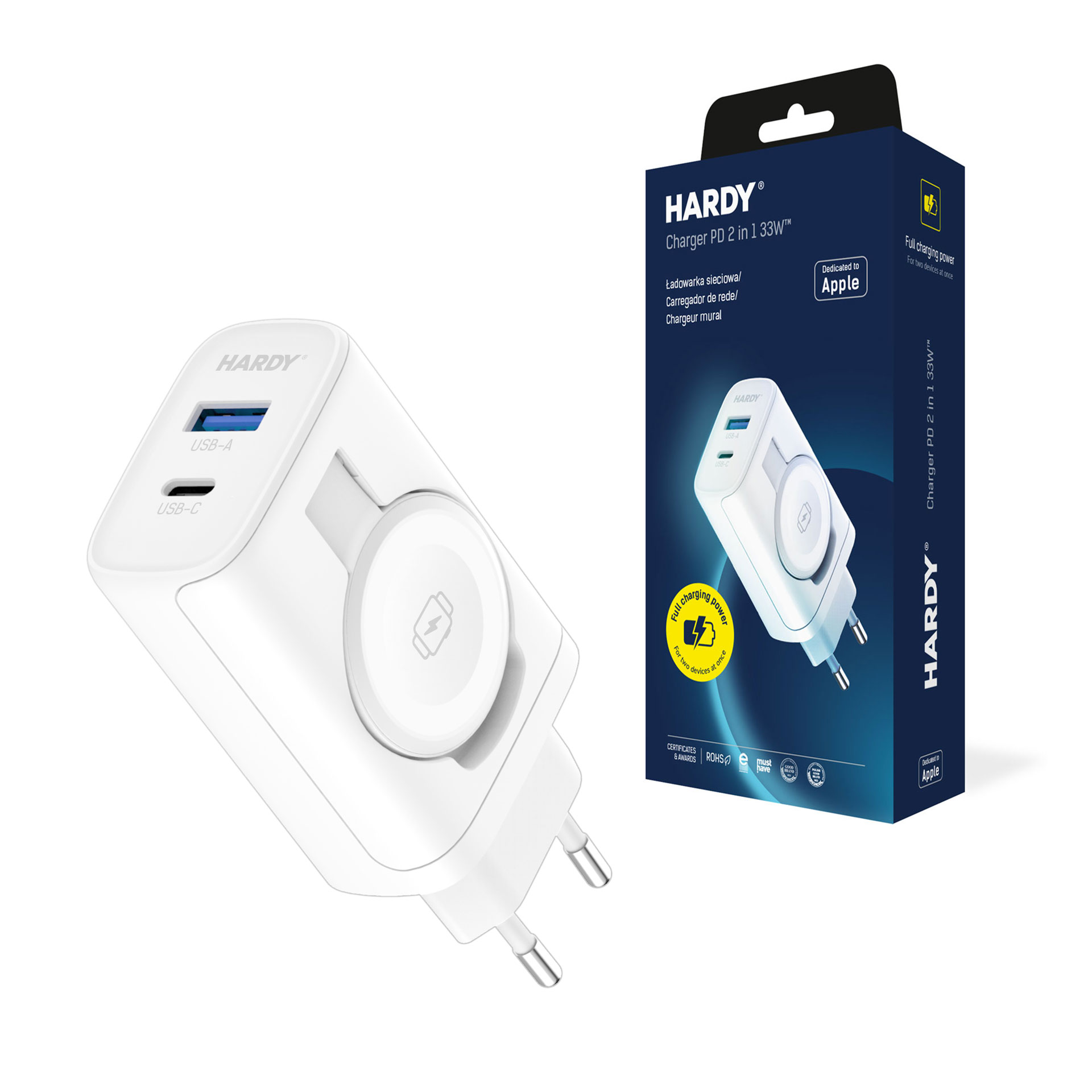 Ładowarka sieciowa USB-C USB-A indukcja - 3mk HARDY® Charger PD 2in1 33W™­ for Apple iPhone / iPad / Watch
