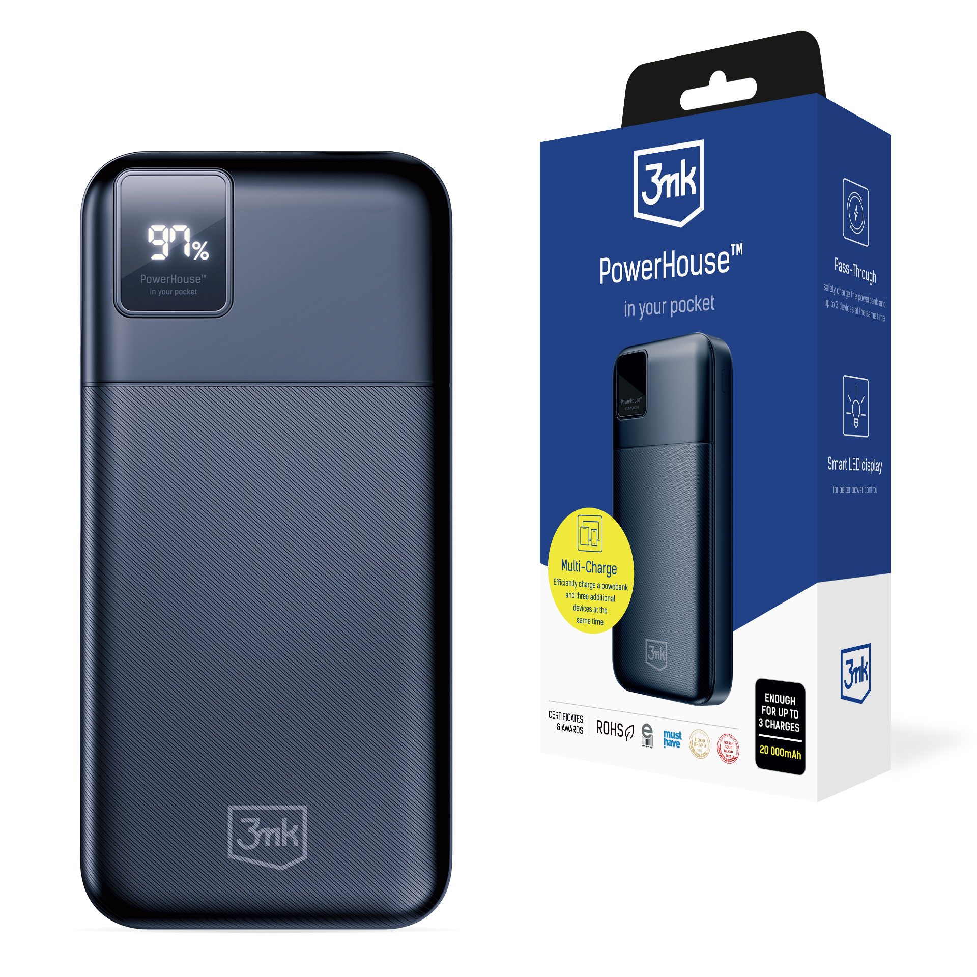 Powerbank 20000 mAh Multi-Charge USB-C &amp; USB-A - 3mk PowerHouse