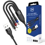 Kabel 1.2m 18W 9V/2A QC 3.0 3mk Hyper Cable N-SERIES 3-in-1 USB-A to C/Lightning/Micro 18W™ Black