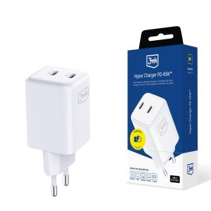 Ładowarka sieciowa 3mk Hyper Charger PD 45W QC4+ PPS 2C Super-Fast Charge 2.0 White
