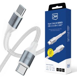 Kabel 1m 60W 20V/3A PD 3.0 QC 3.0 3mk Hyper Cable N-SERIES USB-C to USB-C 60W™ White