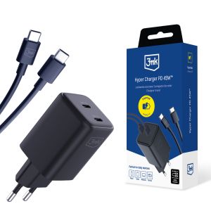 Ładowarka sieciowa PD GaN 45W - 3mk Hyper Charger + Kabel USB C to C Black