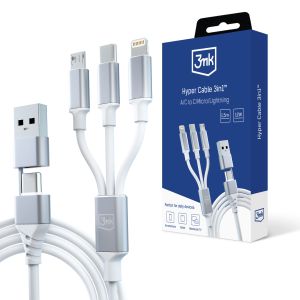 Kabel USB-A/USB-C to USB-C/Micro/Lightning 1.5m - 3mk Hyper Cable 3in1™ White