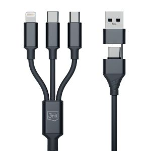 Kabel USB-A/USB-C do USB-C/Micro/Lightning 1.5m - 3mk Hyper Cable 3in1™ Black