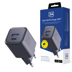 Ładowarka sieciowa 33W PD QC4+ PPS USB-A USB-C 3mk Hyper GaN PD Charger 33W™ Black