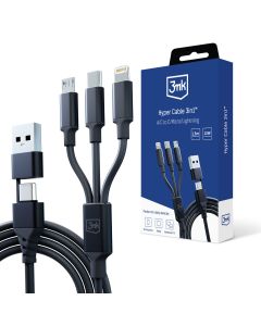 Kabel USB-A/USB-C to USB-C/Micro/Lightning 1.5m - 3mk Hyper Cable 3in1™ Black
