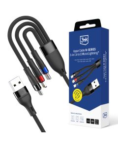 Kabel 1.2m 18W 9V/2A QC 3.0 3mk Hyper Cable N-SERIES 3-in-1 USB-A to C/Lightning/Micro 18W™ Black