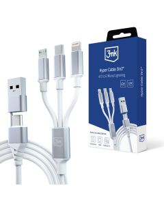 Kabel USB-A/USB-C to USB-C/Micro/Lightning 1.5m - 3mk Hyper Cable 3in1™ White