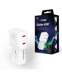 Ładowarka podróżna Adapter 210 krajów 3mk incharge® Globe 45W™ GaN PD QC4+ PPS SCP White