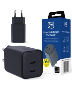 Ładowarka sieciowa 3mk Hyper GaN Charger PD 45W AVS™ QC4+ PD PPS FCP SCP Black