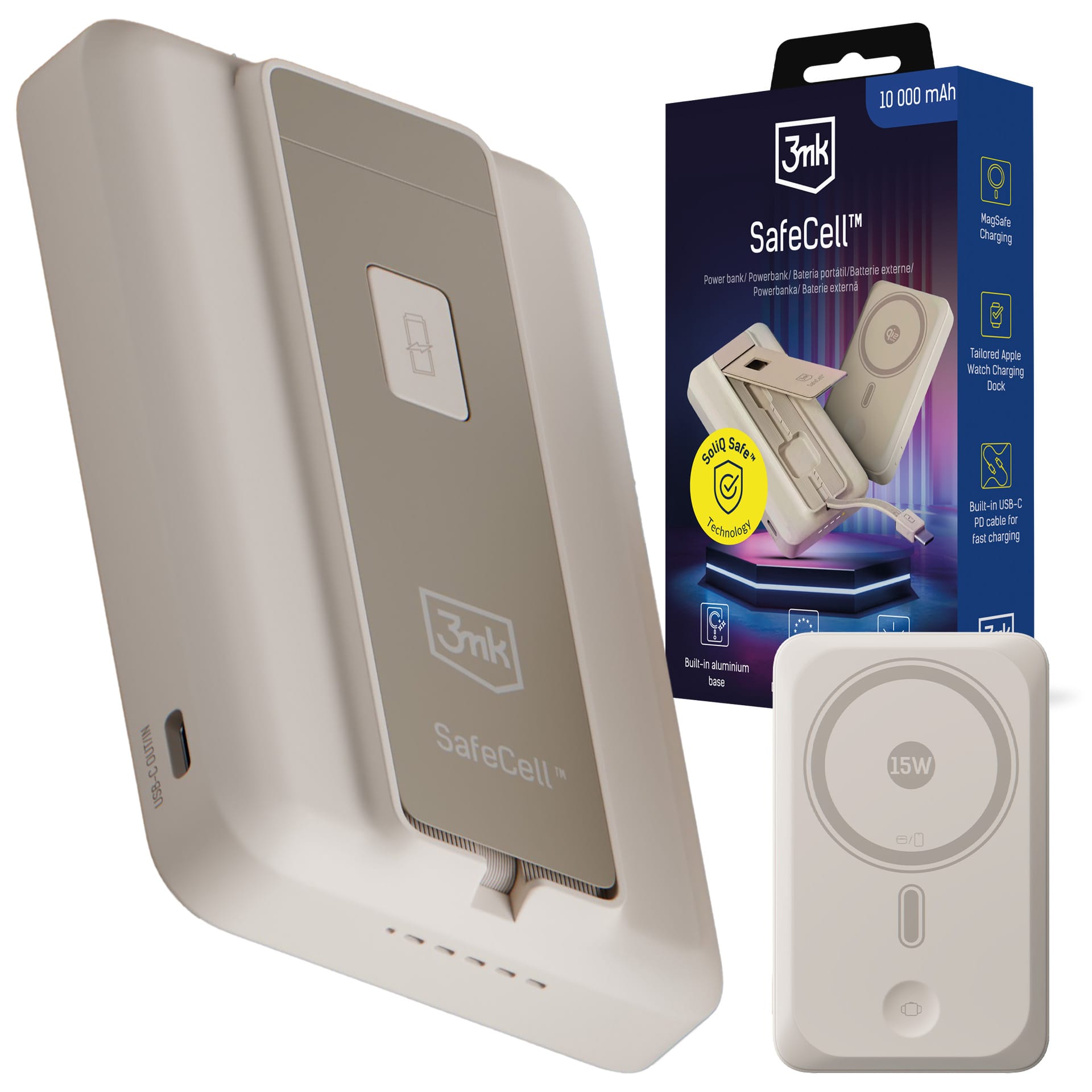 Powerbank 10 000 mAh z MagSafe USB-C PD 3mk SafeCell™ Beige