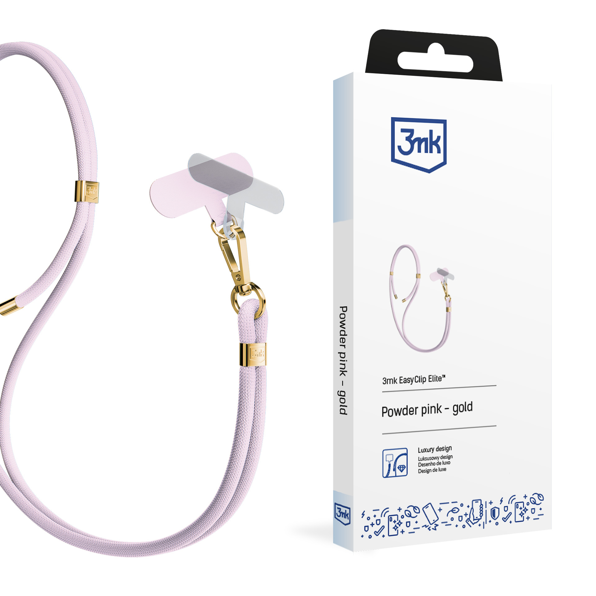 Smycz do smartfona 3mk EasyClip Elite Powder Pink (gold)