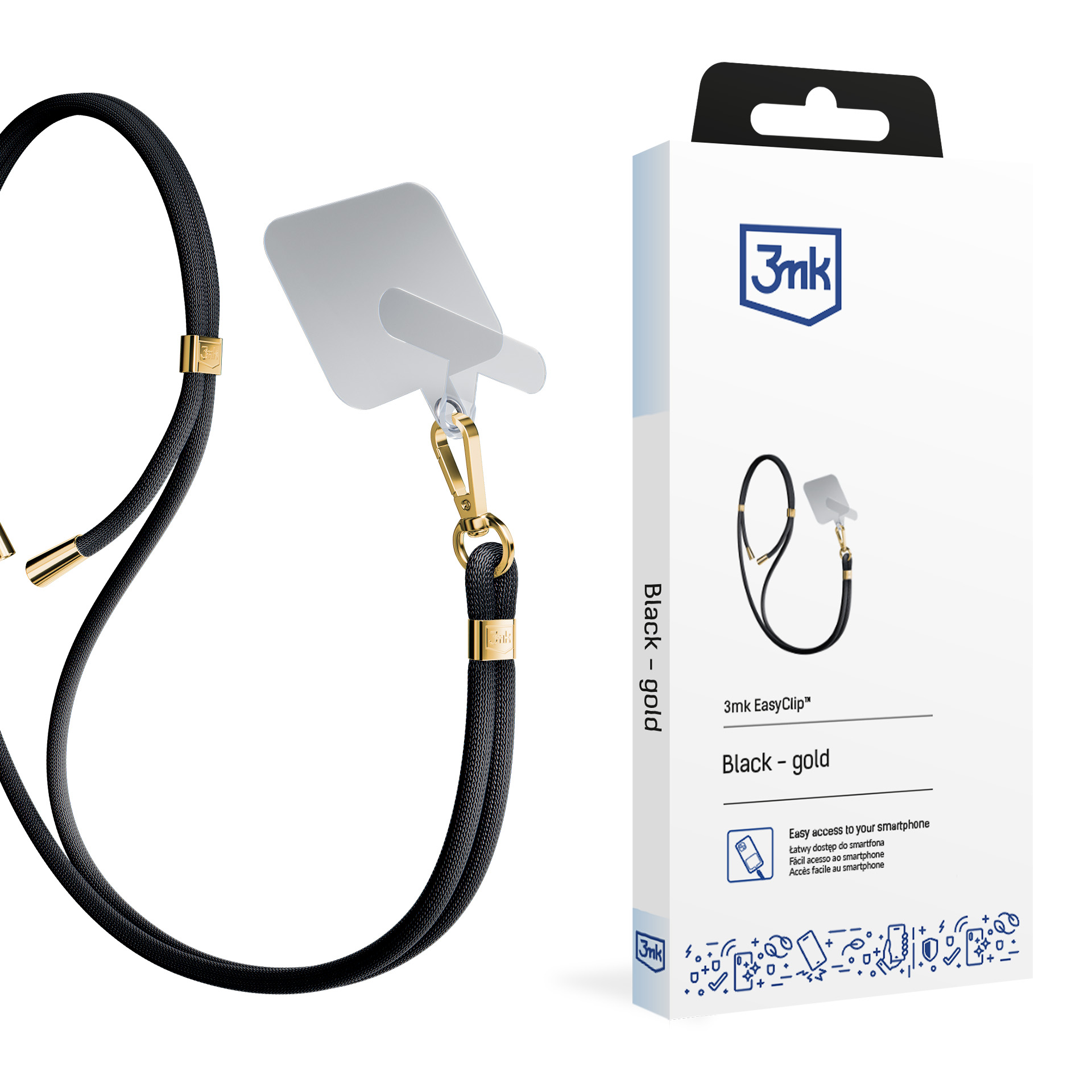 Smycz do smartfona 3mk EasyClip Black (gold)