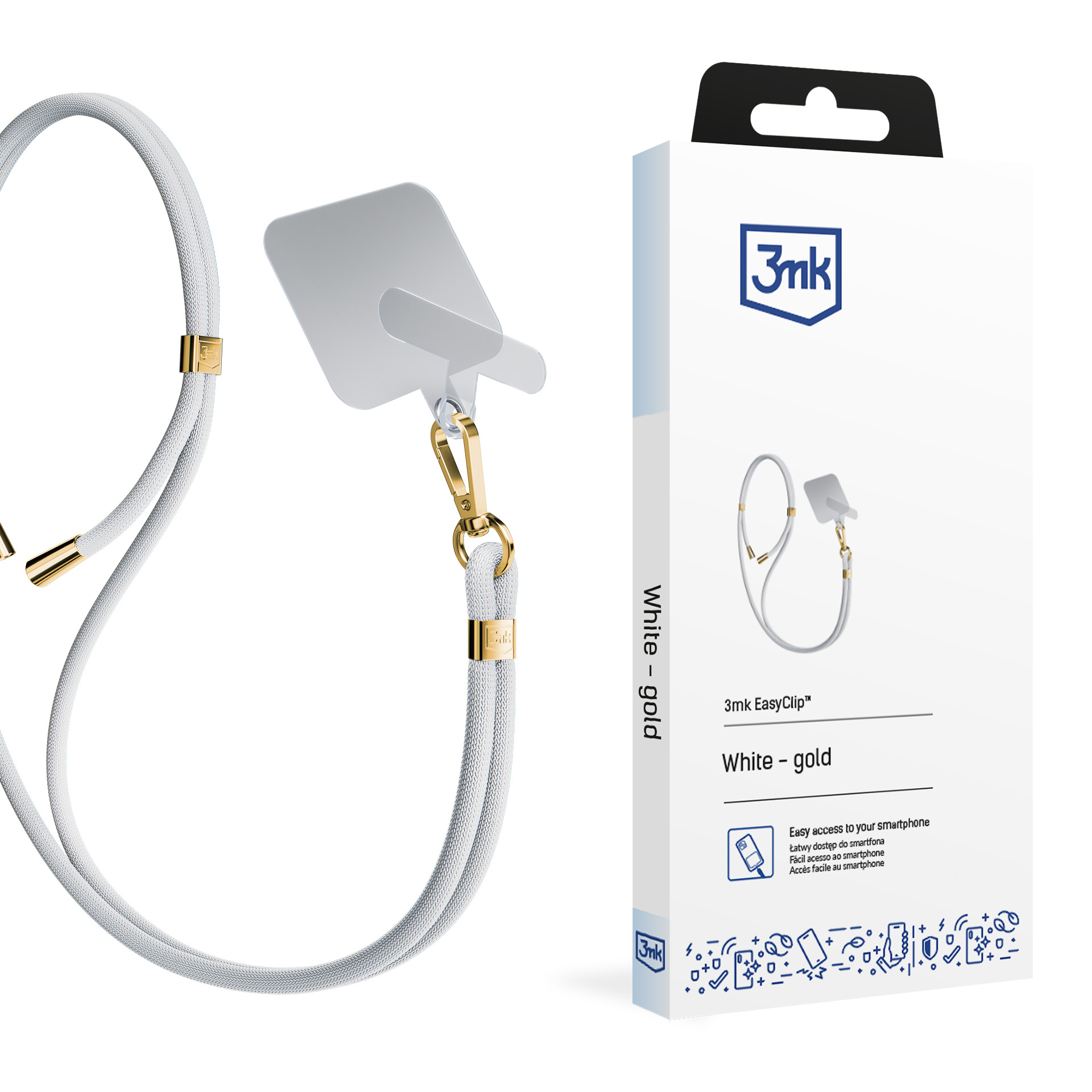 Smycz do smartfona 3mk EasyClip White (gold)