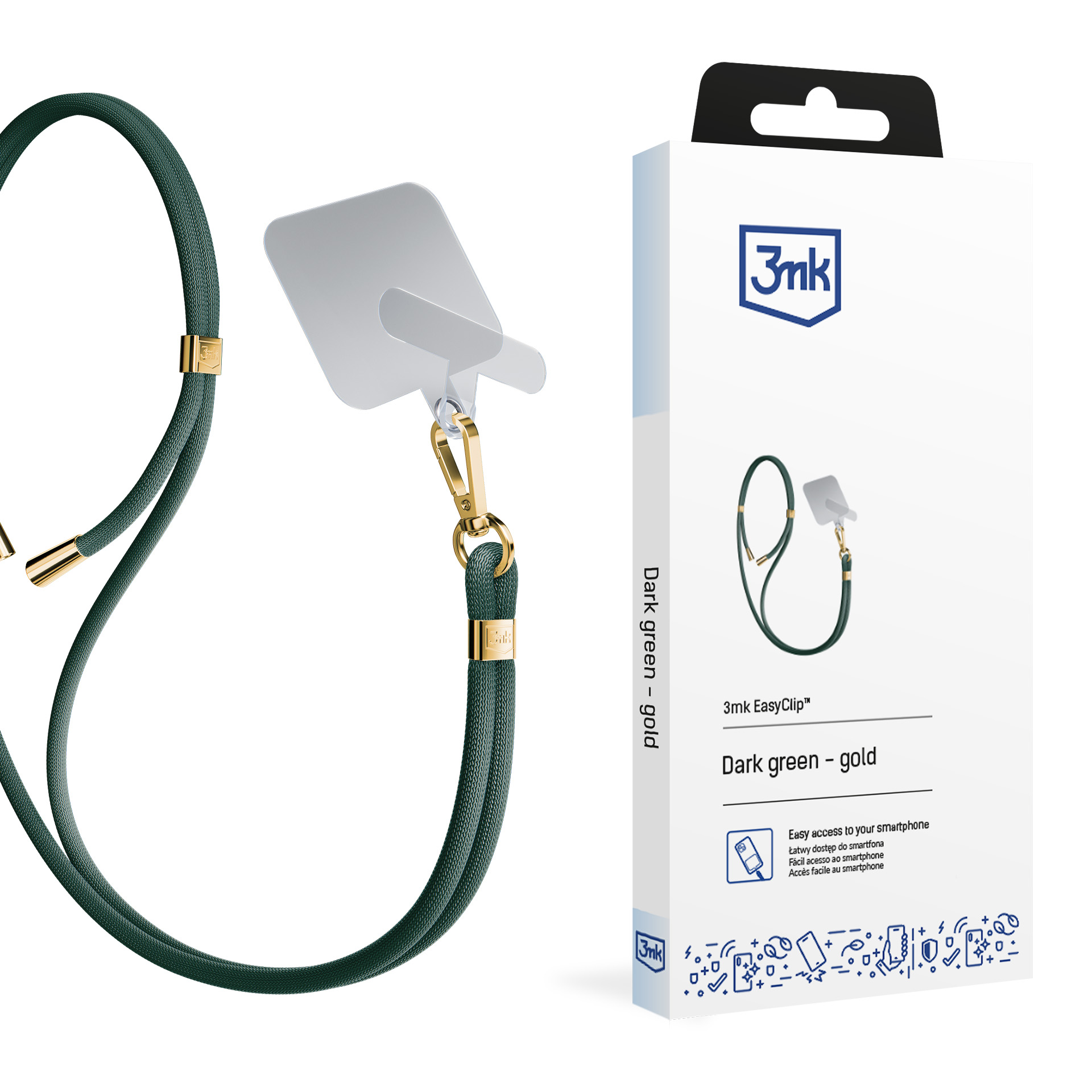 Smycz do smartfona 3mk EasyClip Dark Green (gold)