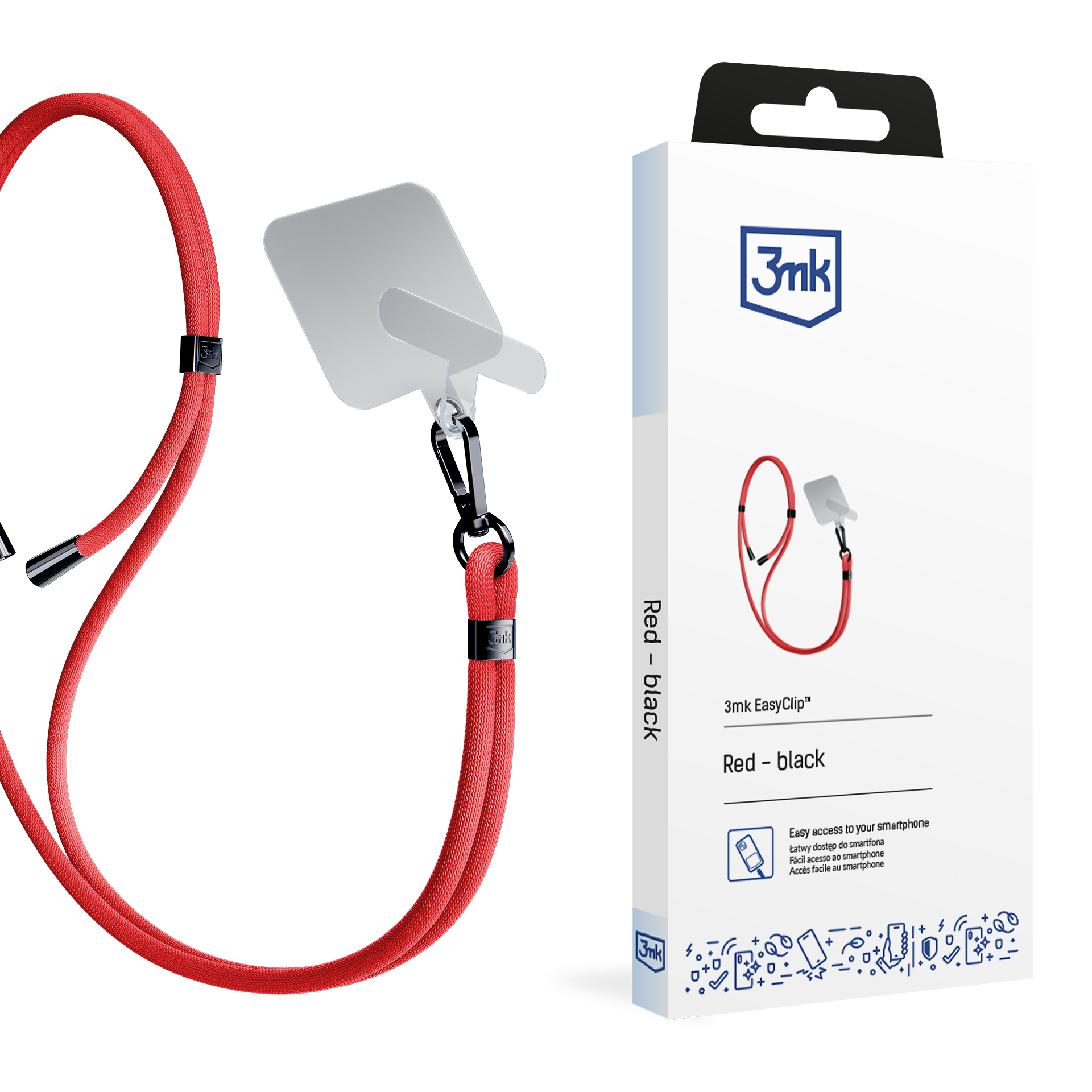 Smycz do smartfona 3mk EasyClip Red (black)