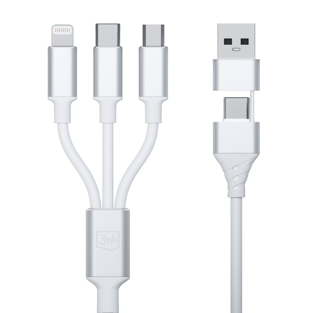 Kabel USB-A/USB-C do USB-C/Micro/Lightning 1.5m - 3mk Hyper Cable 3in1™ White