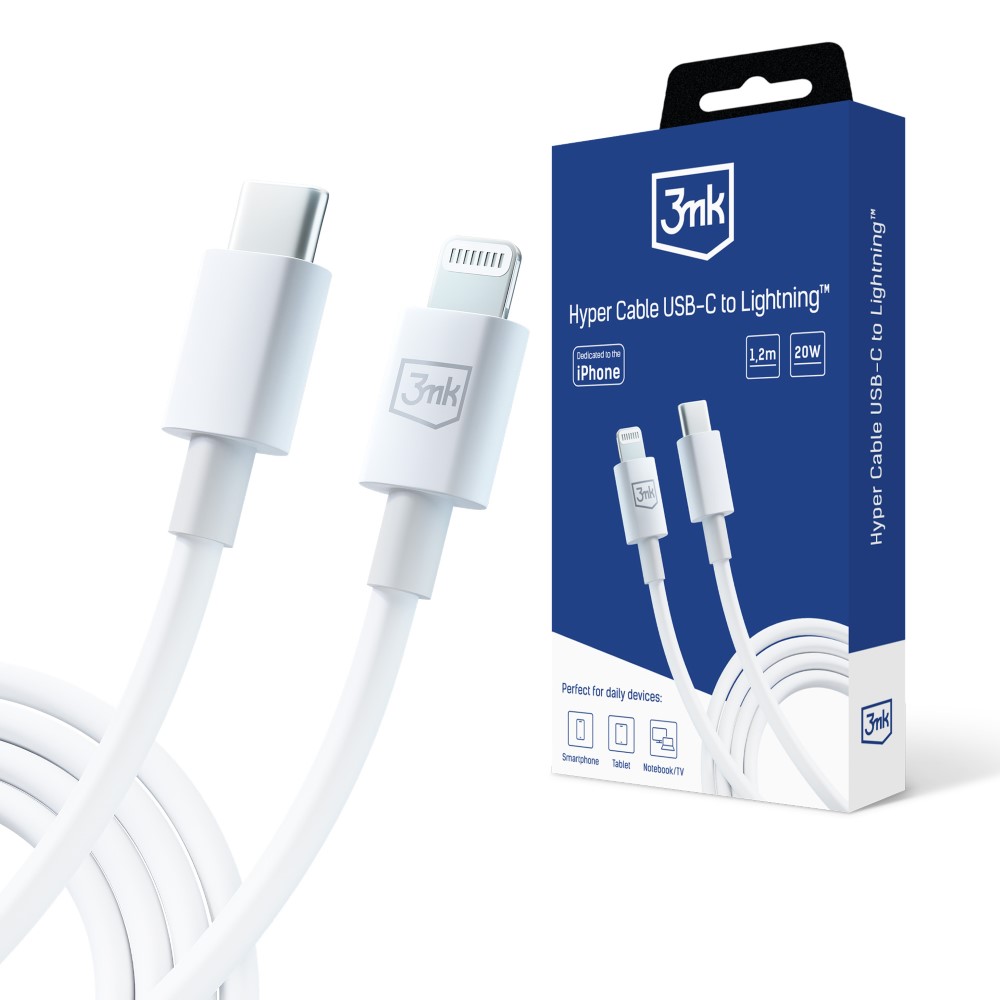 Kabel USB-C to Lightning 20W 5A 1.2m - 3mk Hyper Cable White